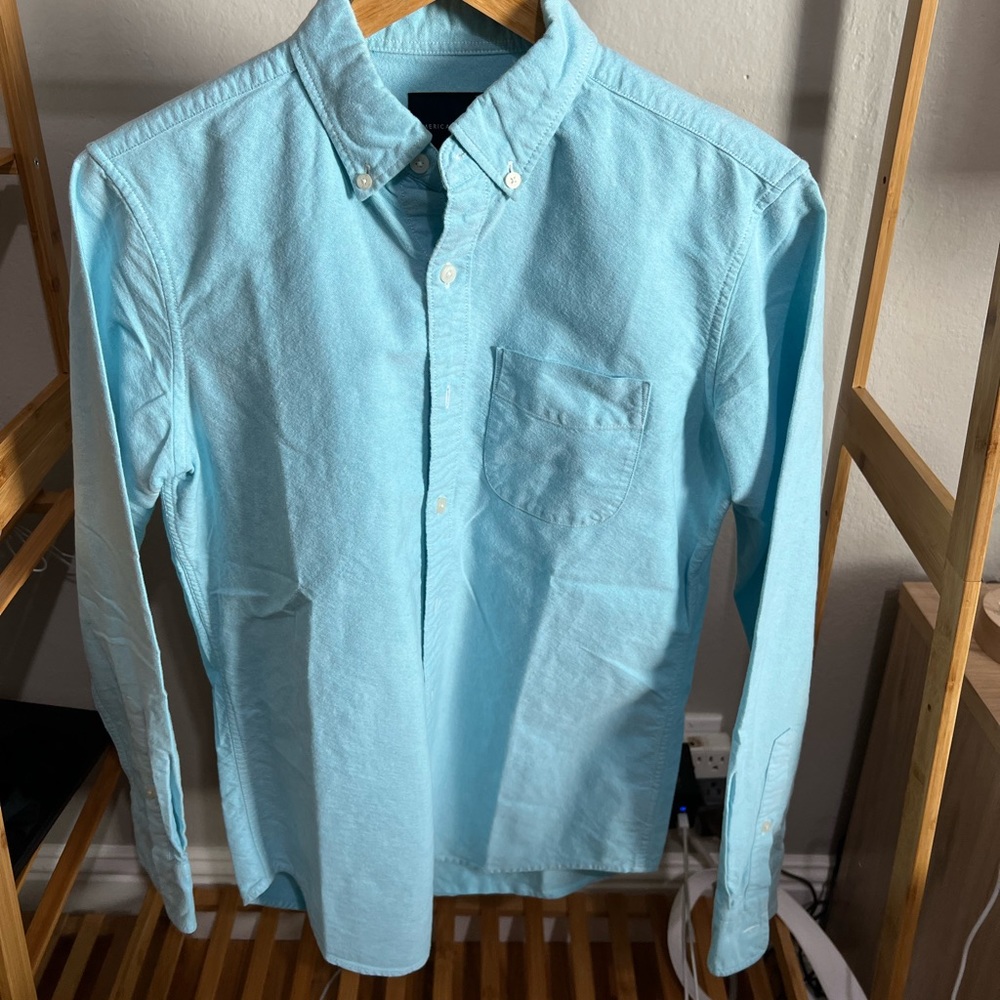 AMERICAN EAGLE AE LIGHT BLUE BUTTON UP FLANNEL SHIRT SIZE XS